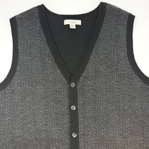 Turnbury Mens Size 42 100% Wool Cardigan Sweater Vest Charcoal Grey Black V-Neck